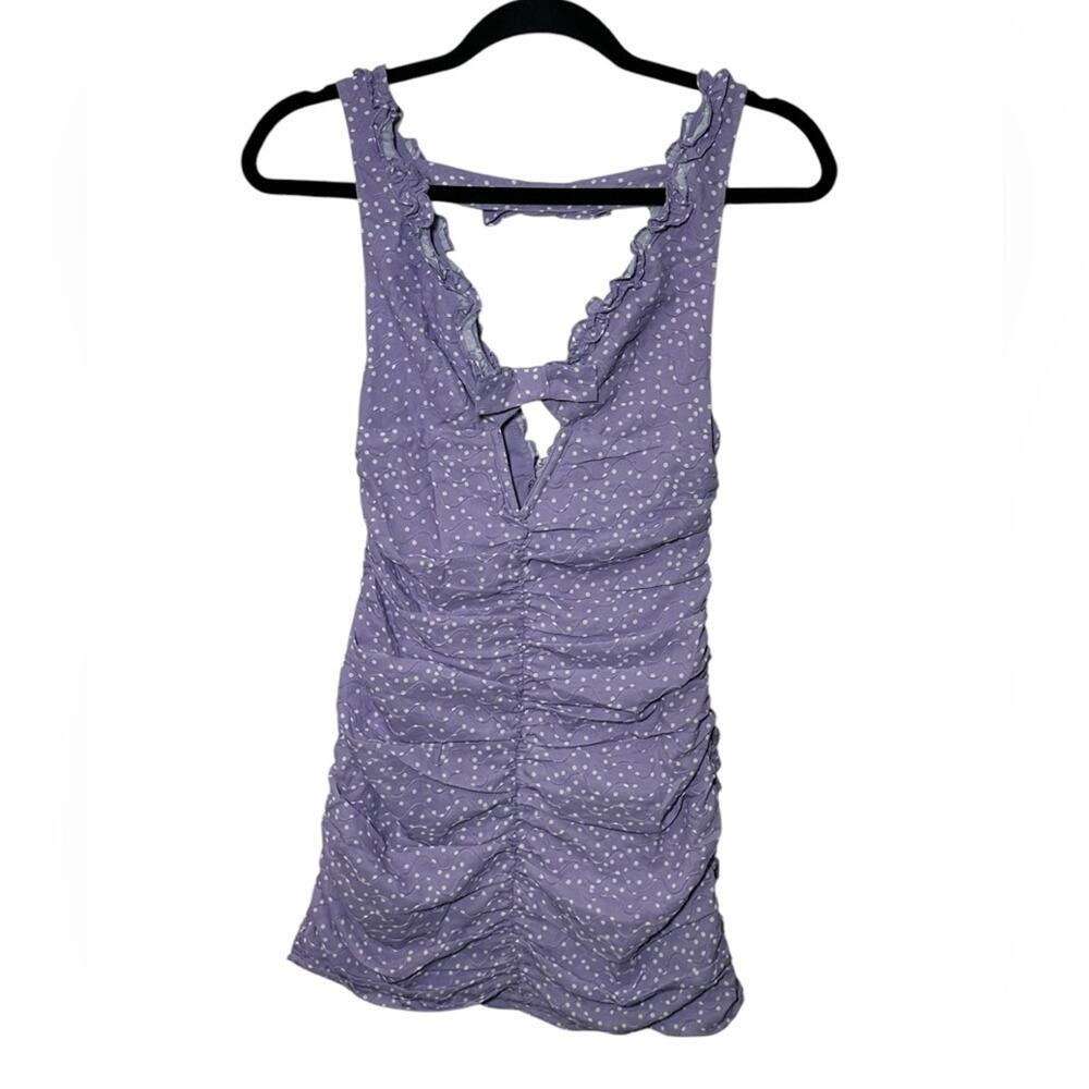 For Love & Lemons Chelsie Mini Purple Polka Dot Bow Dress NWT Size XS‎ Festival
